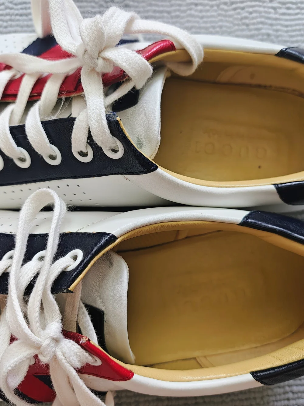 Gucci White Leather Sneakers with Red & Blue Web Stripe